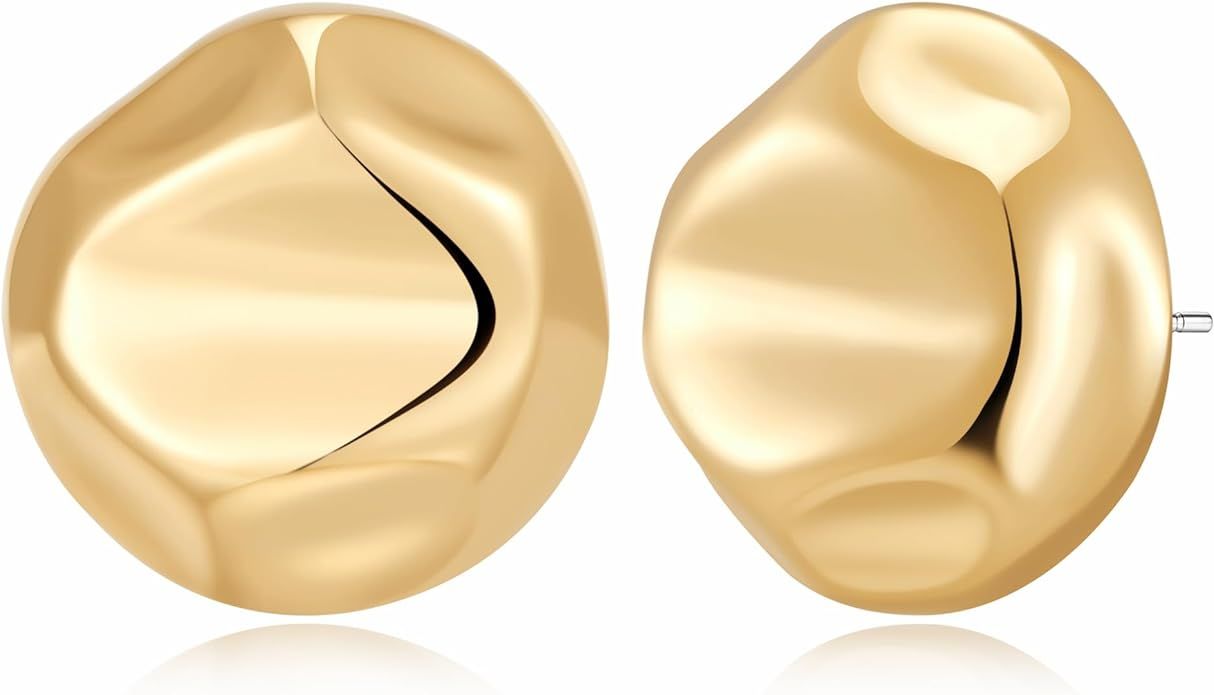 Gold Geometric Stud Earrings Chunky Statement Earrings for Women Irregular Crumpled Square Half-b... | Amazon (US)