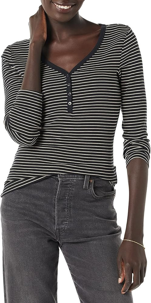 Amazon Essentials Women's Ribbed Knit Long Sleeve Henley Slim Fit T-Shirt | Amazon (US)