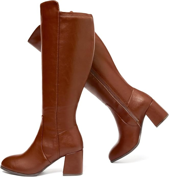 Women's Extra Wide Calf Knee High Boots True Wide Width Chunky Heeled Boot Comfortable Plus Size ... | Amazon (US)