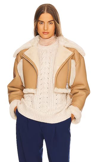 Aeric Cropped Jacket in Brown&Ivory | Revolve Clothing (Global)
