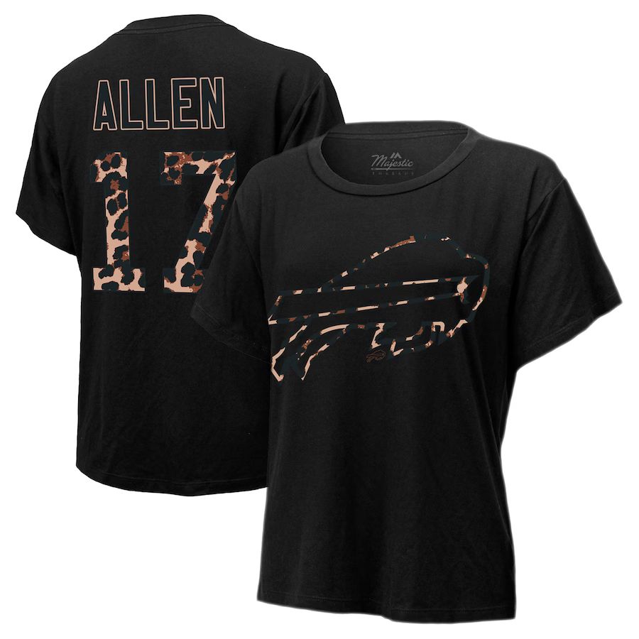 Women's Buffalo Bills Josh Allen Majestic Threads Black Leopard Player Name & Number T-Shirt | NFL Shop