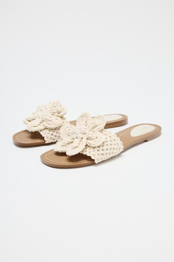 CROCHET BOW FLAT SANDALS | Zara UK