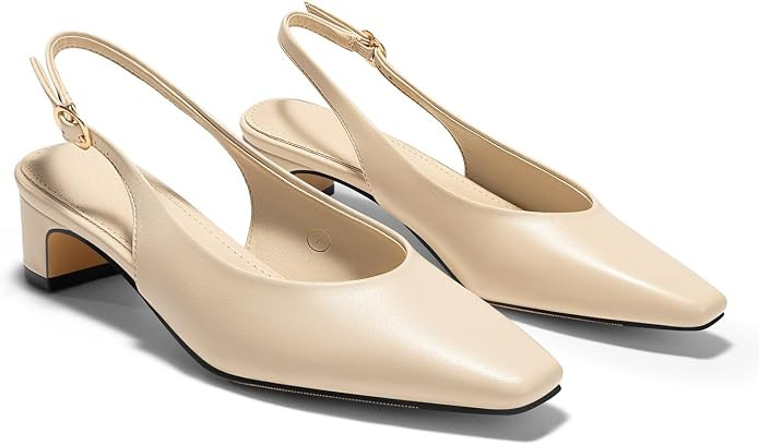 Coutgo Womens Chunky Low Heels Slingback Pumps Closed Square-Pointed Toe Work Office Dress Shoes | Amazon (US)
