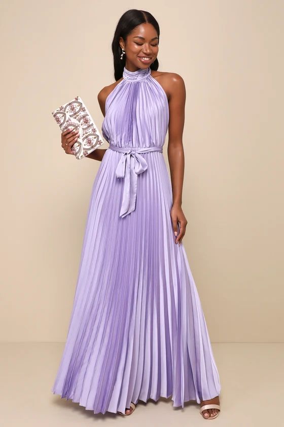 Impressive Perfection Lavender Satin Pleated Backless Maxi Dress | Lulus