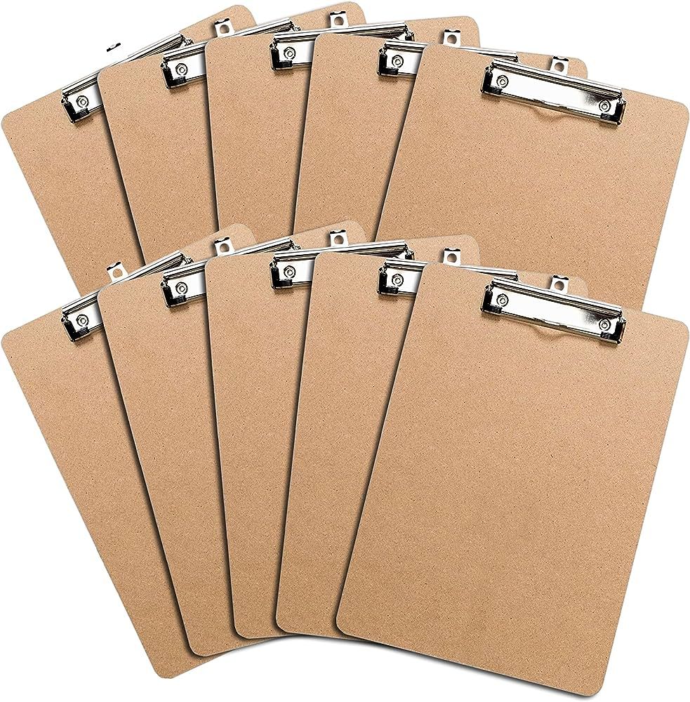 Letter Size Clipboards with Low Profile Clip (Set of 10) - Wood Clipboards Bulk 10 Pack, Heavy Du... | Amazon (US)