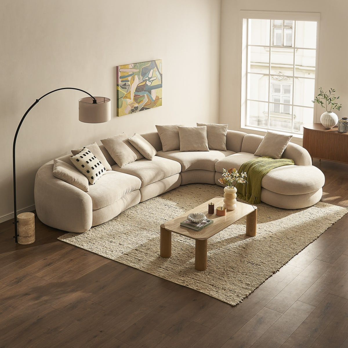 White Performance Boucle Extended Right Chaise Sectional Sofa | Fable by Castlery | Castlery US