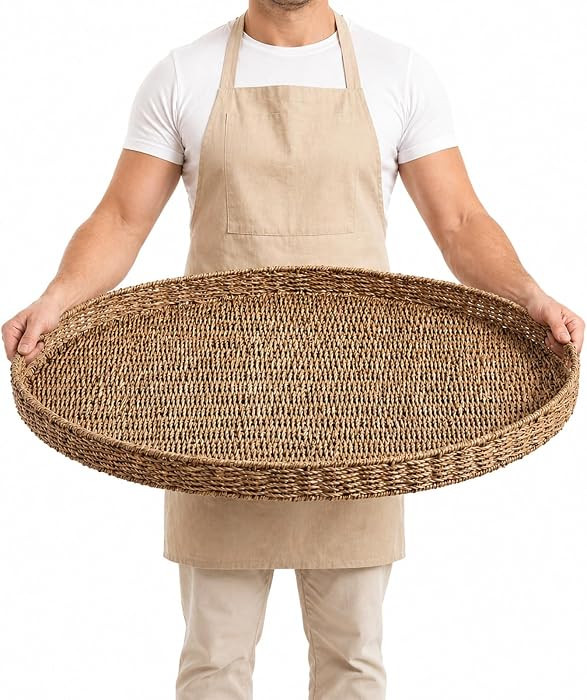 Extra Large Round Wicker Tray with Handles 26.77 Inches Round Rattan Tray Handwoven Seagrass Wick... | Amazon (US)