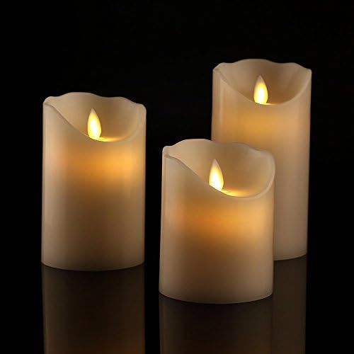 Antizer Flameless Candles 4" 5" 6" Set of 3 Ivory Dripless Real Wax Pillars Include Realistic Dancin | Amazon (US)