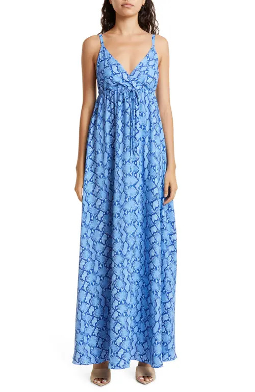 L'AGENCE Sachi Empire Waist Maxi Sundress in Blue Multi Paloma Snake at Nordstrom, Size Medium | Nordstrom