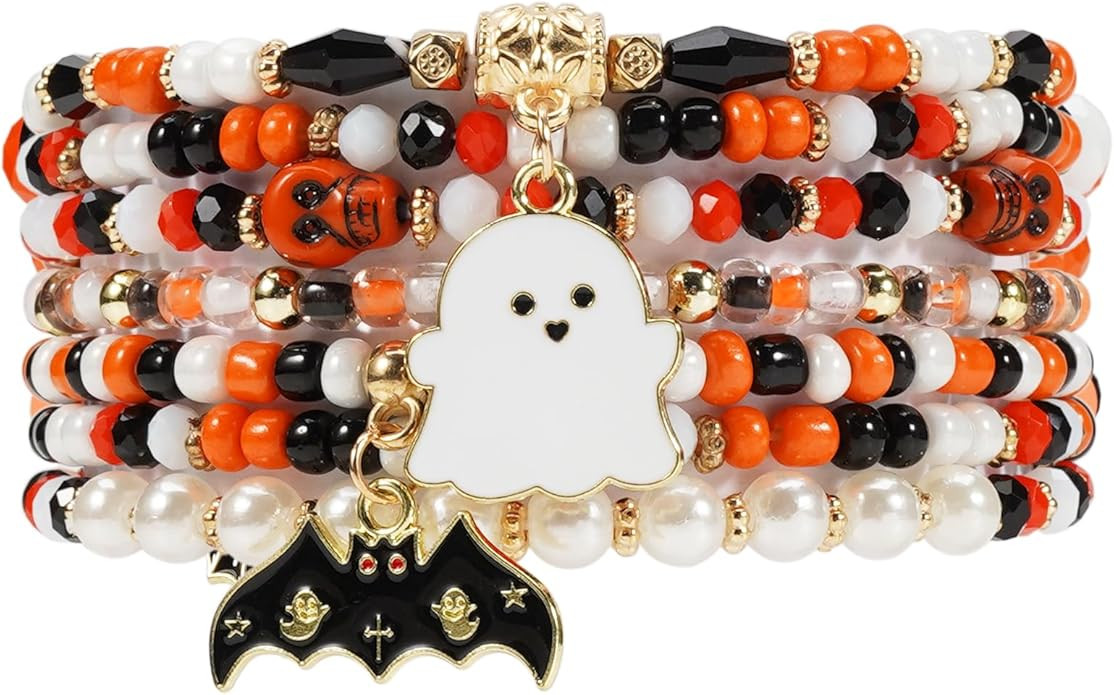 Lonext Halloween Bracelets Stackable Heishi Beaded Stretch Bracelets | Amazon (US)