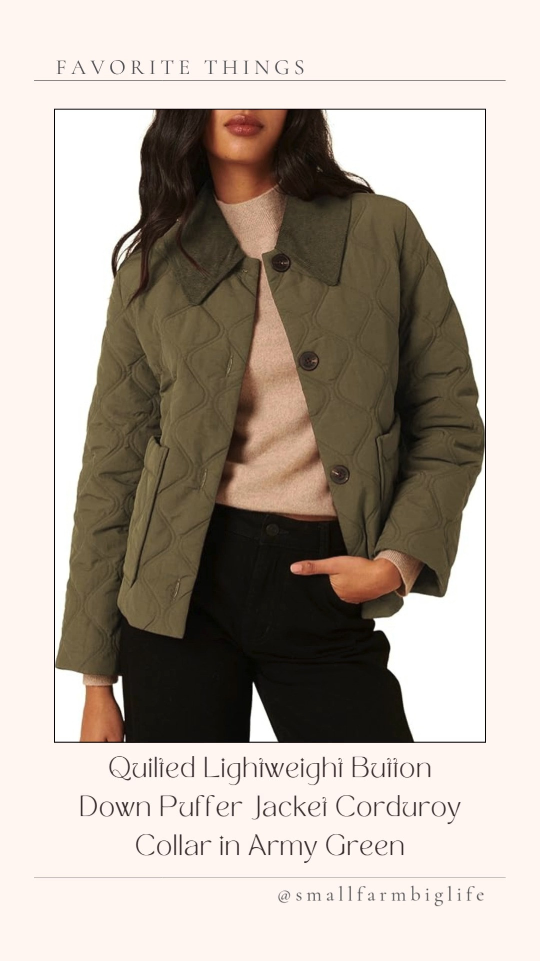 This army green quilted jacket has been perfect for the transition from winter into spring. It’s a nice medium weight, super comfortable, and the corduroy collar adds such a cute detail. It fits really nicely and is one of those easy layers I throw on with jeans and casual outfits. 

 #LTKgrwm #LTKootd #LTKOver40