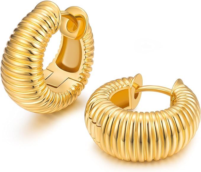 AllenCOCO Gold Hoop Earrings, 18K Gold Plated Small Chunky Tiny Hoop Earrings for Women | Amazon (US)