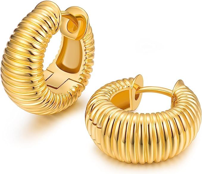 AllenCOCO Gold Hoop Earrings, 18K Gold Plated Small Chunky Tiny Hoop Earrings for Women | Amazon (US)