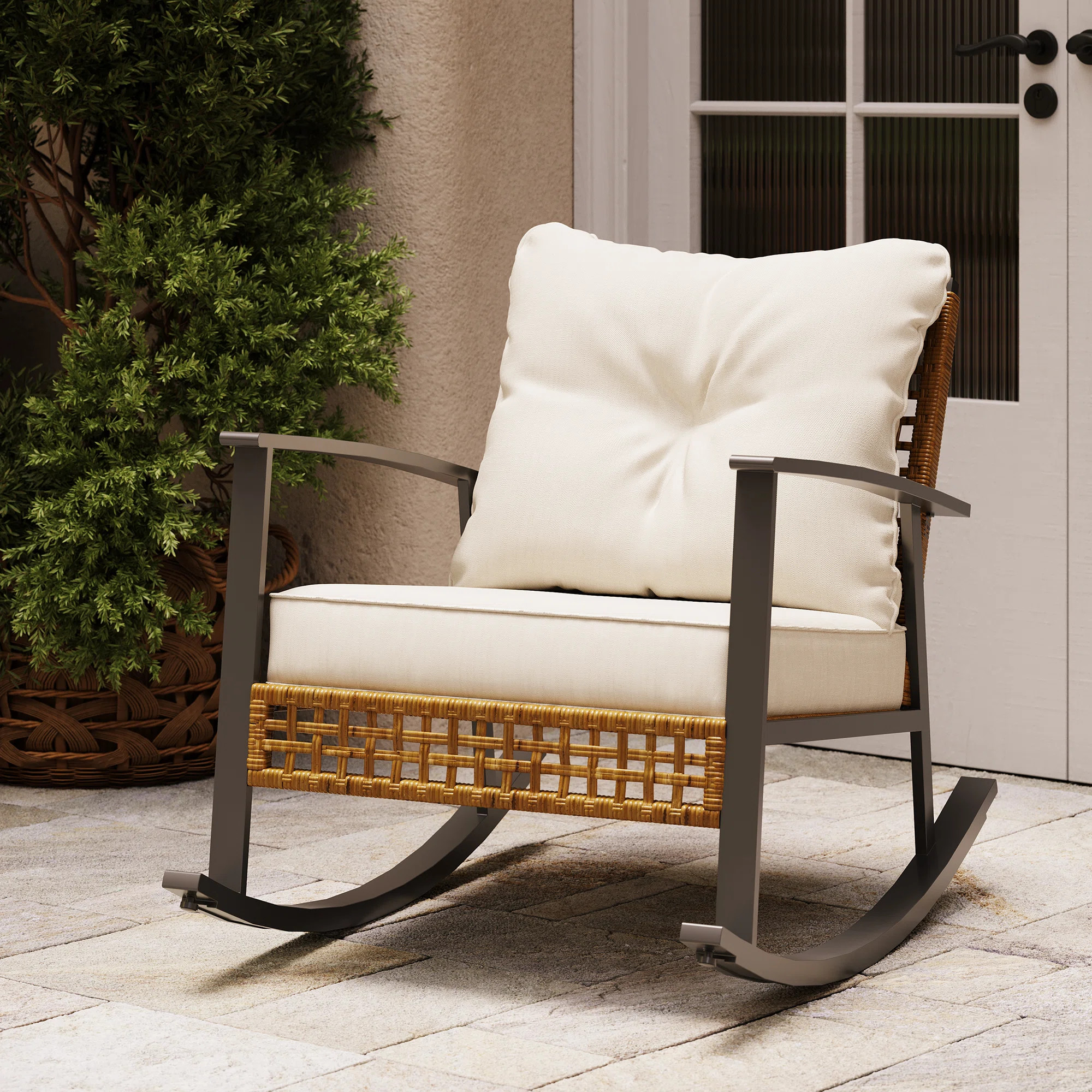 Red Barrel Studio Aljaquan Patio Wicker Rocker with Cushions & Reviews - Wayfair Canada | Wayfair North America