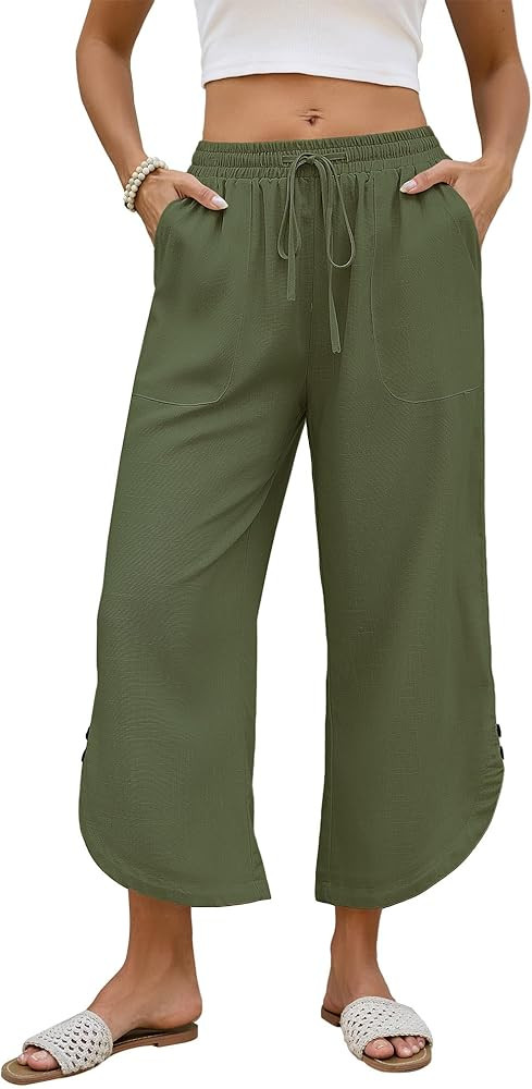 Bsubseach Womens Cotton Linen Pants Summer Capri Pants Comfy Lounge Pants | Amazon (US)