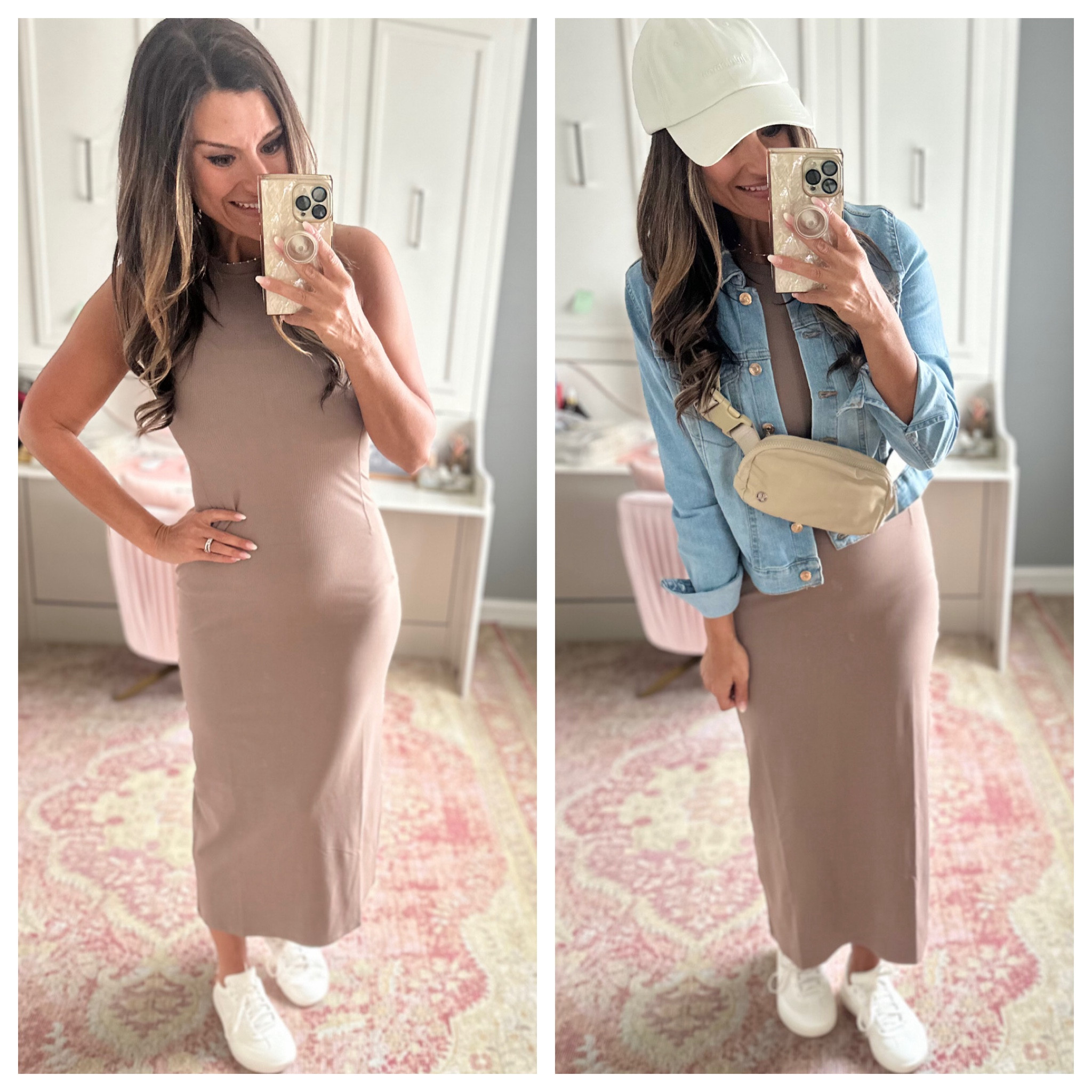 Great dress for spring and summer - Size up if in between in the dress. wearing a 4. I sized up half a size in the sneakers. Jean jacket linked is a similar one.

#LTKover40 #LTKstyletip