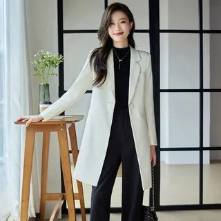 Lapel Collar Plain Long Blazer | YesStyle Global