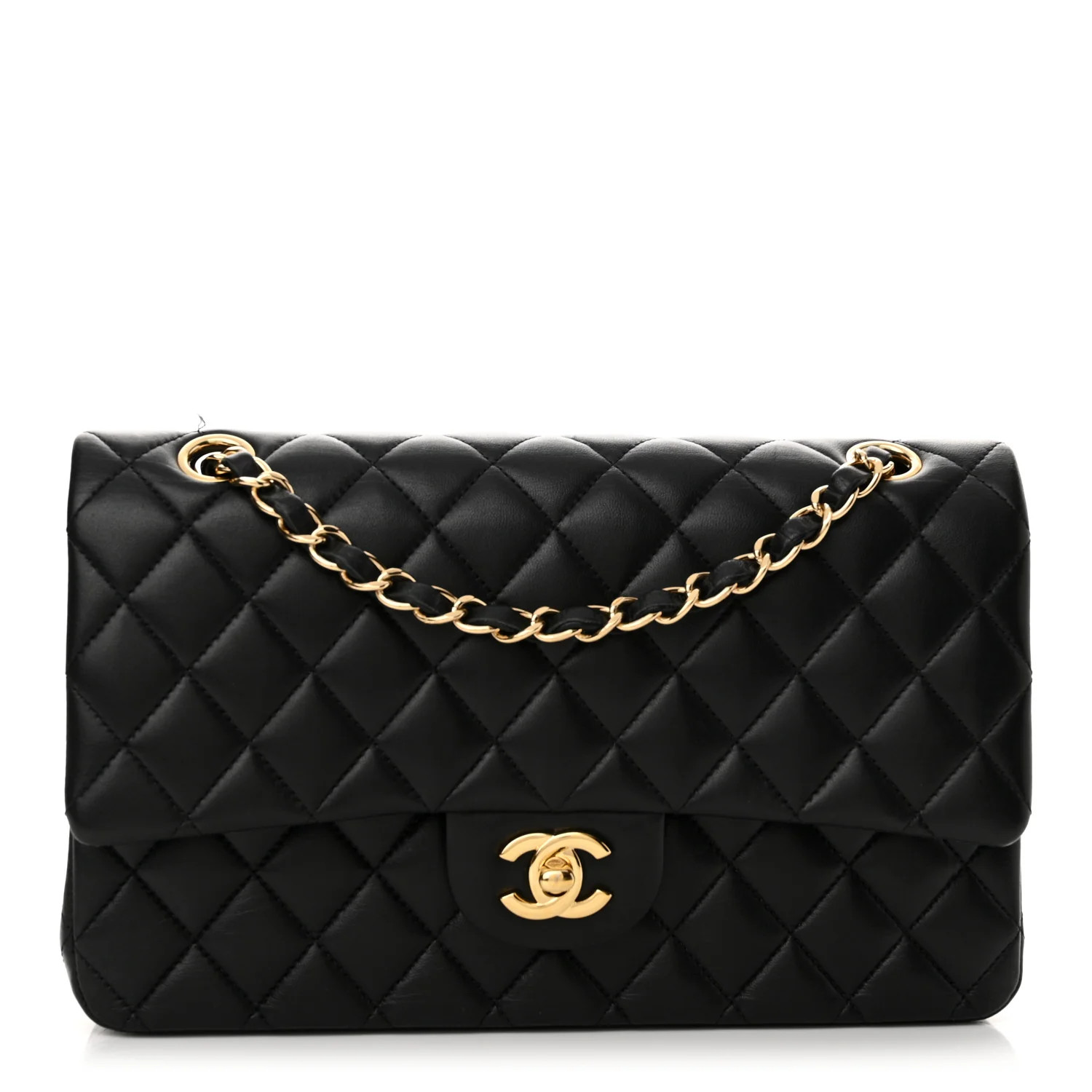 Lambskin Quilted Medium Double Flap Black | FASHIONPHILE (US)