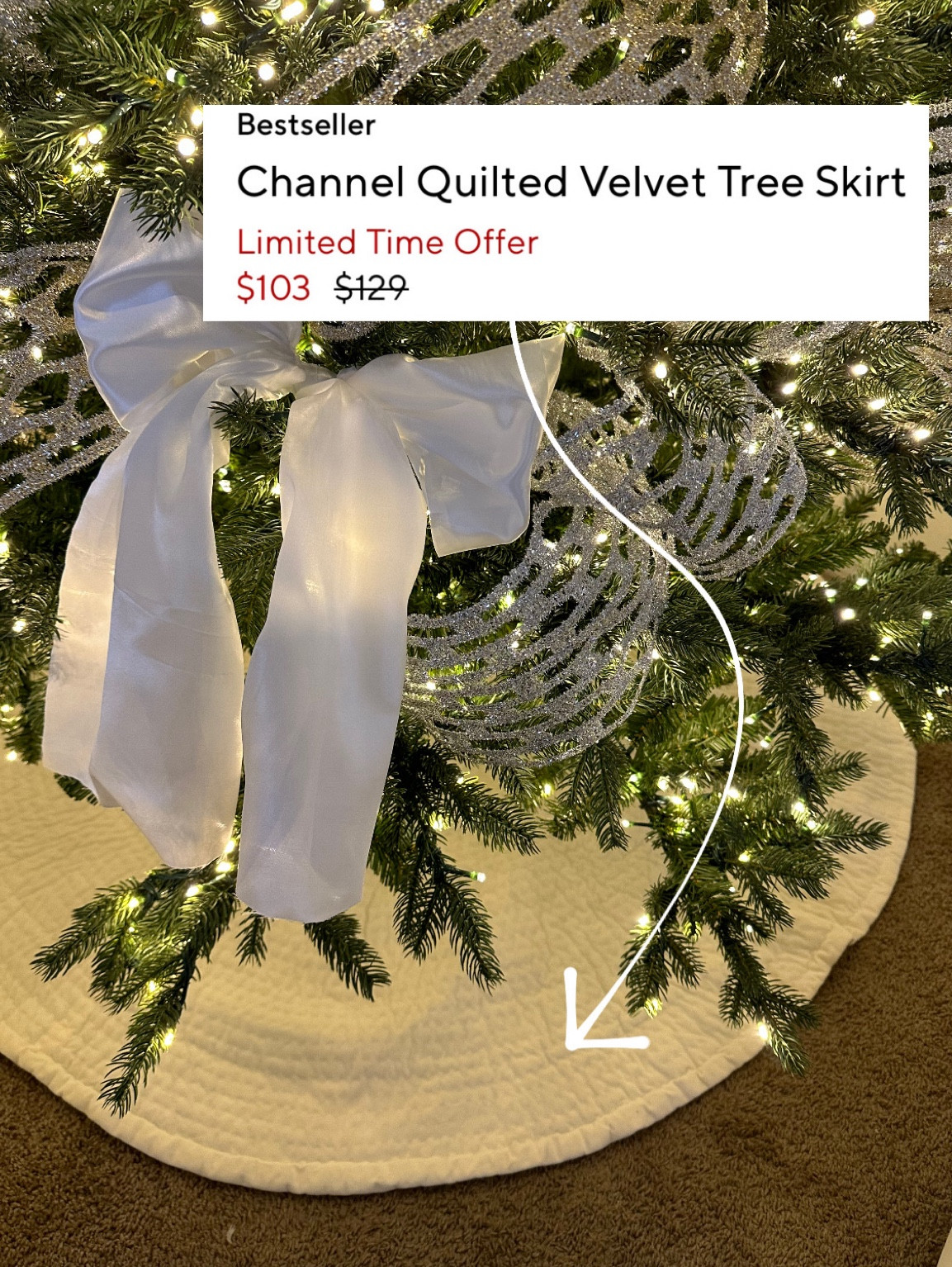 my Christmas tree skirt on sale | have had this for over 5 years and has help up great | easy to clean and wash in the washer | cream white tufted quilted velvet tree skirt | Christmas holiday home decor | pottery barn find 

#LTKHoliday #LTKSaleAlert #LTKHome