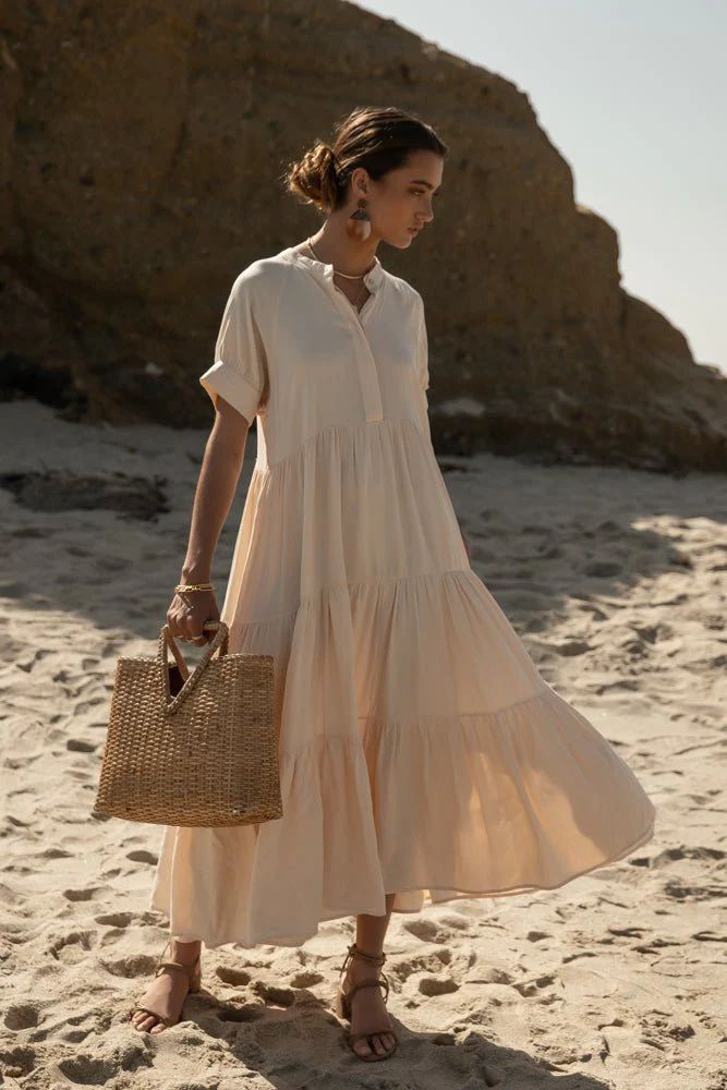 PREORDER - Amanda Tiered Dress in Cream | Bohme