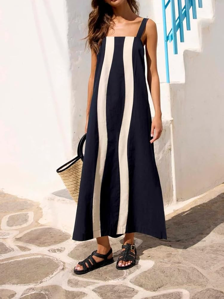 Women's Boho Print Dress Sleeveless Backless Halter High Waist A Line Beach Vacation Long Dress | Amazon (US)