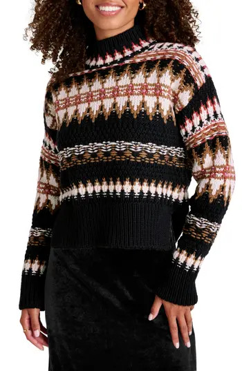 Splendid Henrietta Fair Isle Mock Neck Wool Sweater in Black Mix at Nordstrom Rack, Size Large | Nordstrom Rack