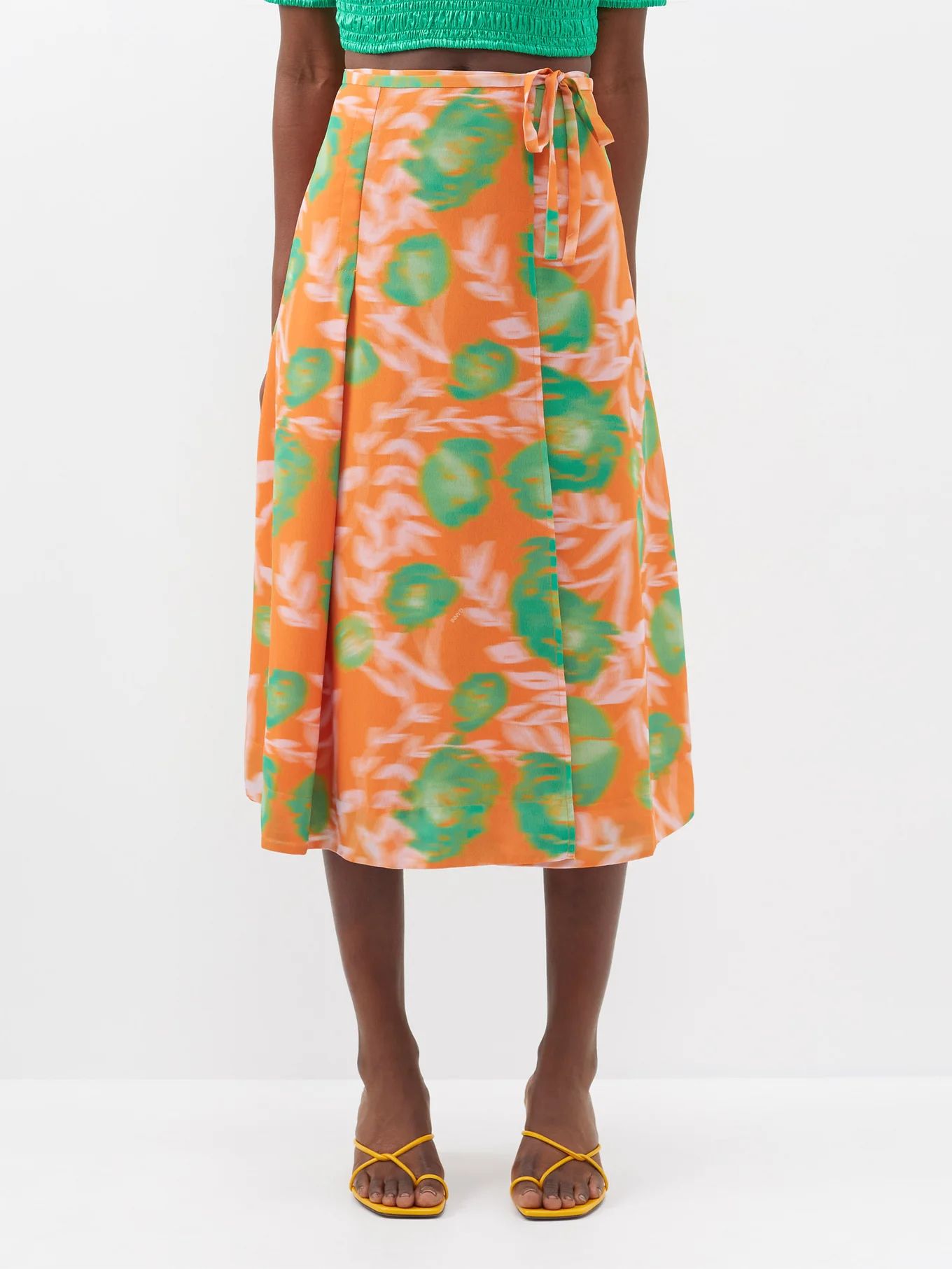 Blurred floral-print crepe wrap skirt | Matches (US)