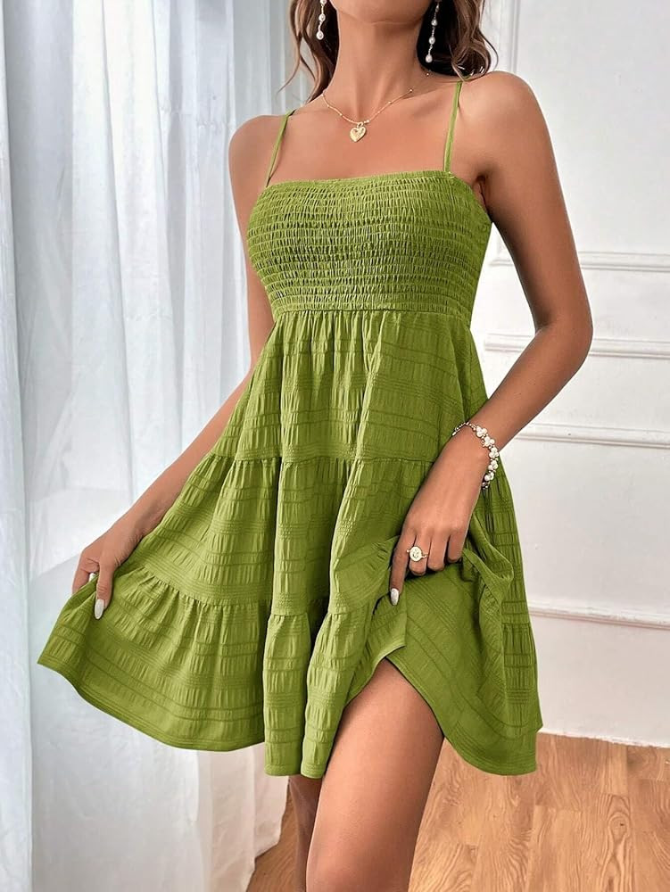 SKAYS Womens Cami Mini Dress Smock Casual A Line Swing Sundress Summer Sleeveless Solid Ruffle He... | Amazon (US)