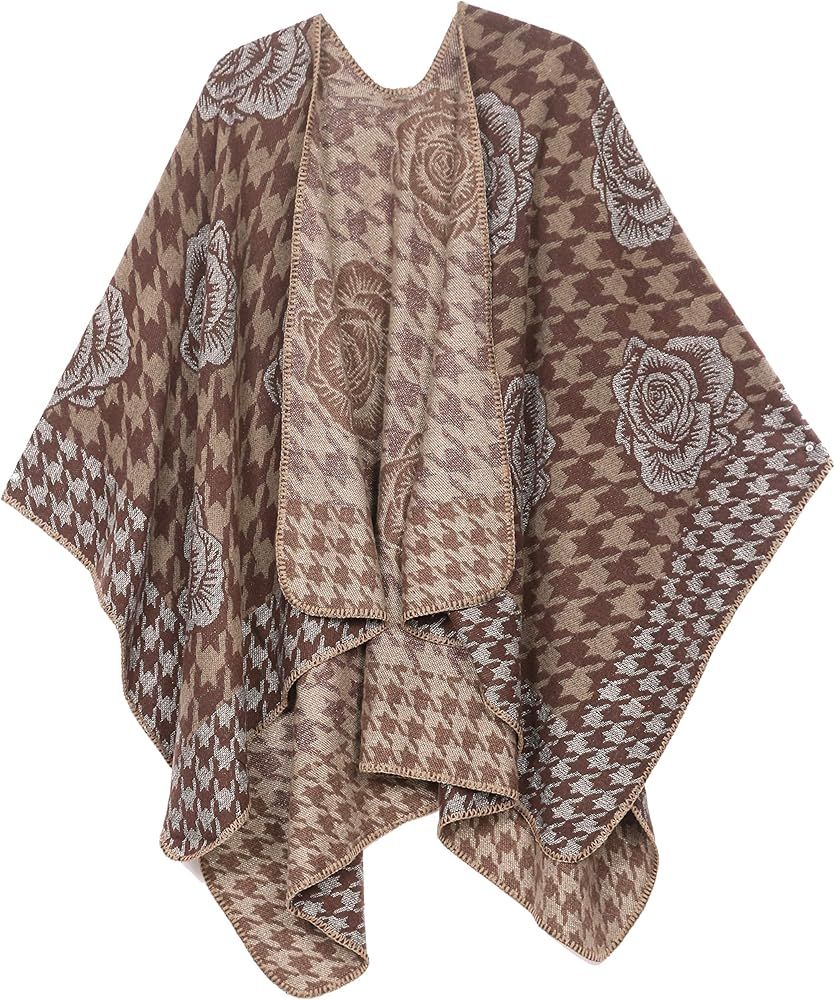 Sakkas Lupe Womens Reversible Poncho Wrap Cape Shawl Sweater Coat Cardigan Pattern | Amazon (US)