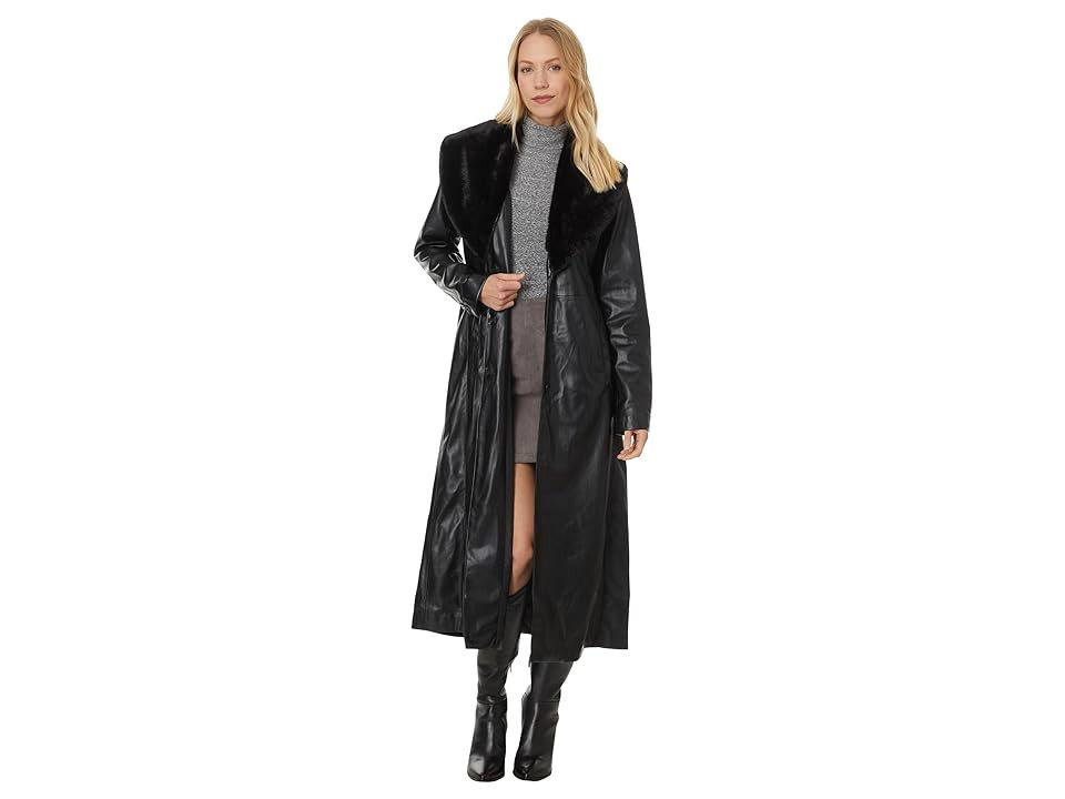 Blank NYC Trench Coat With Faux Fur Collar Detail (Black) Women's Coat | Zappos