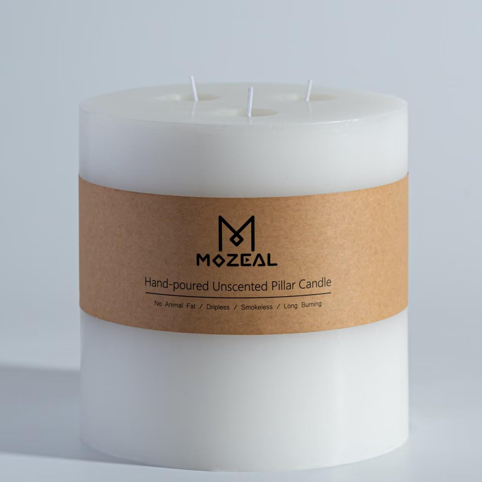 MOZEAL Extra Large 3 Wick White Pillar Candle, 6" x 6", Unscented, Dripless, Smokeless, and Clean... | Amazon (US)