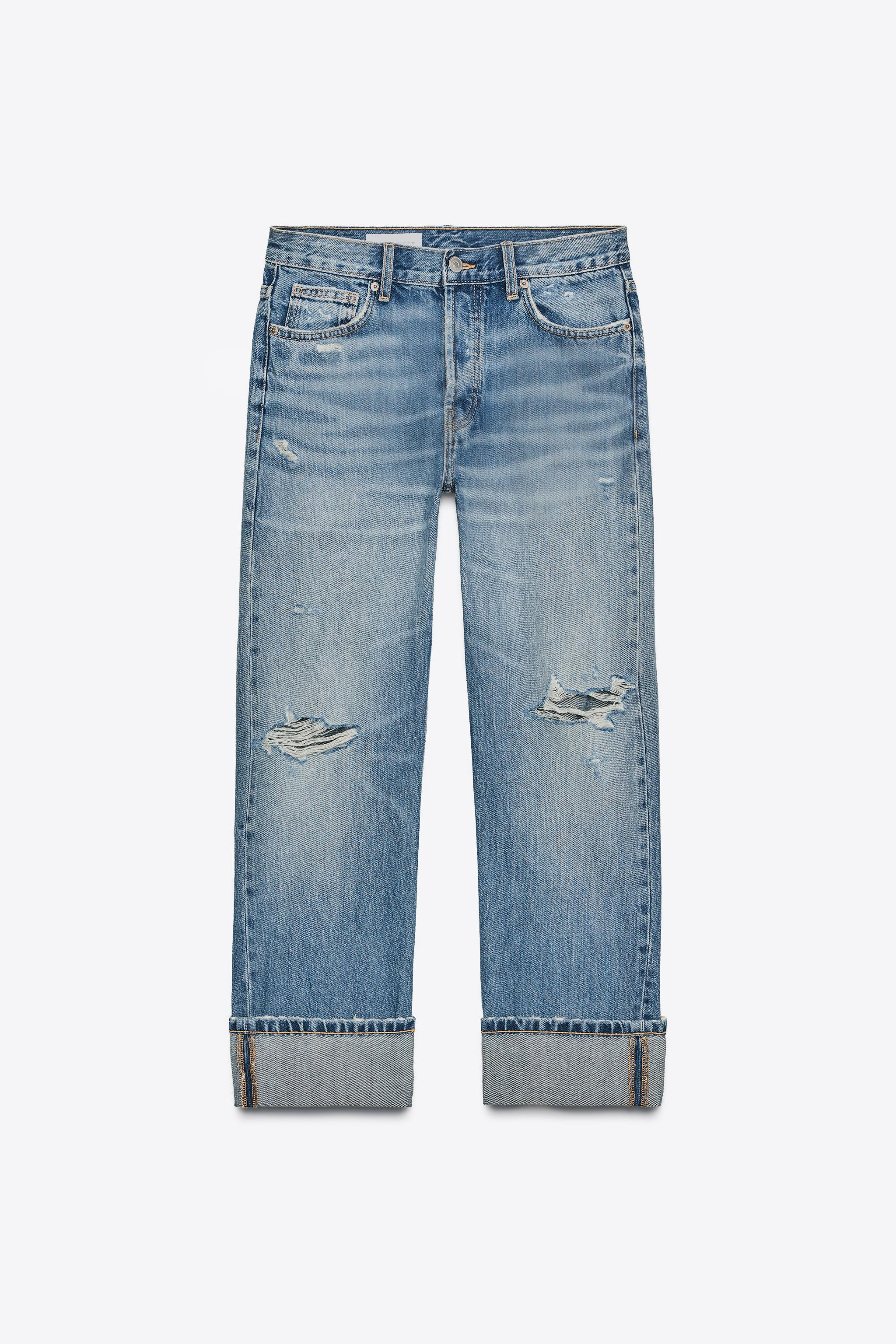 TRF MID-RISE RIPPED STRAIGHT JEANS | Zara US