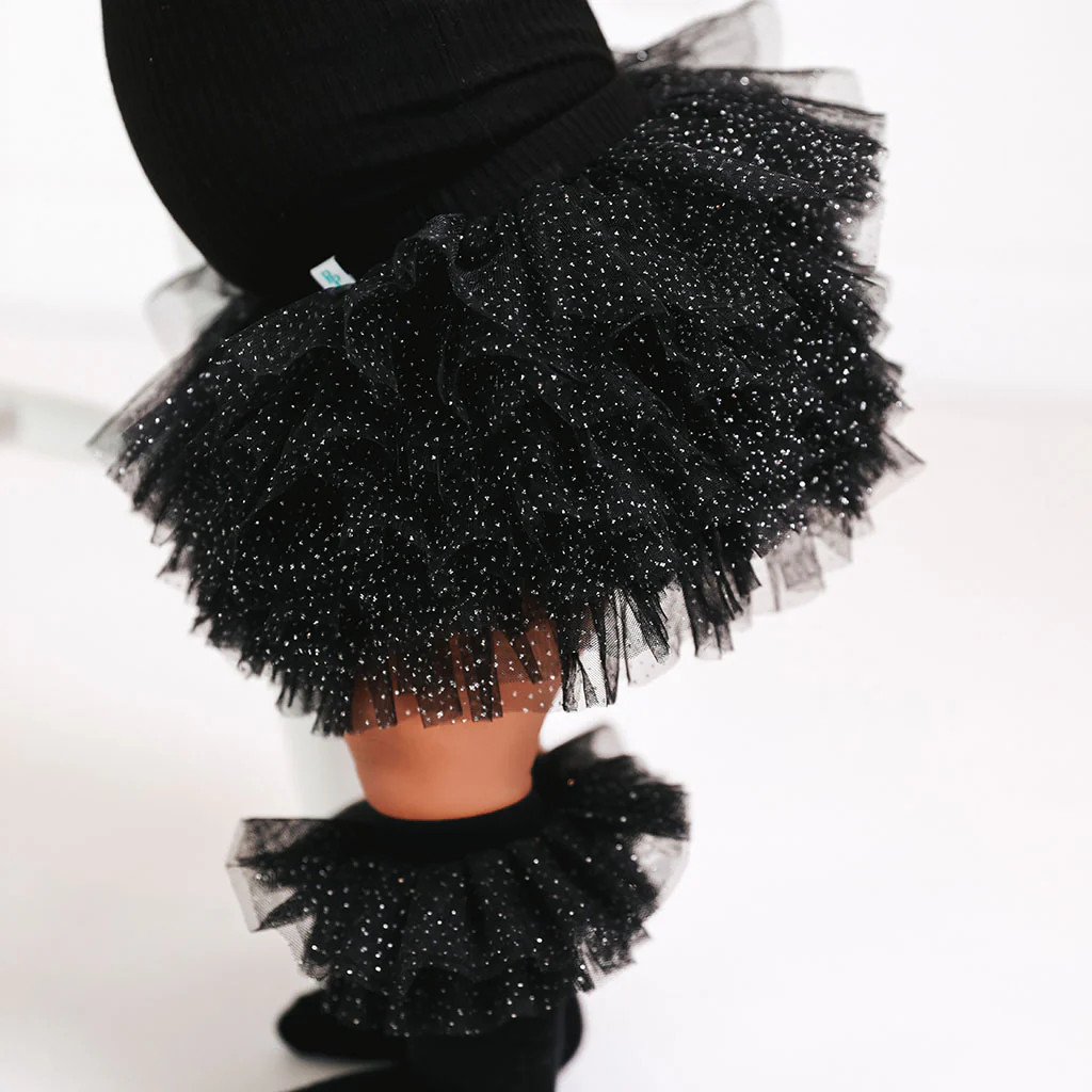 Solid Tulle Black Toddler Ruffled Tulle Bummies | Black Ribbed | Posh Peanut
