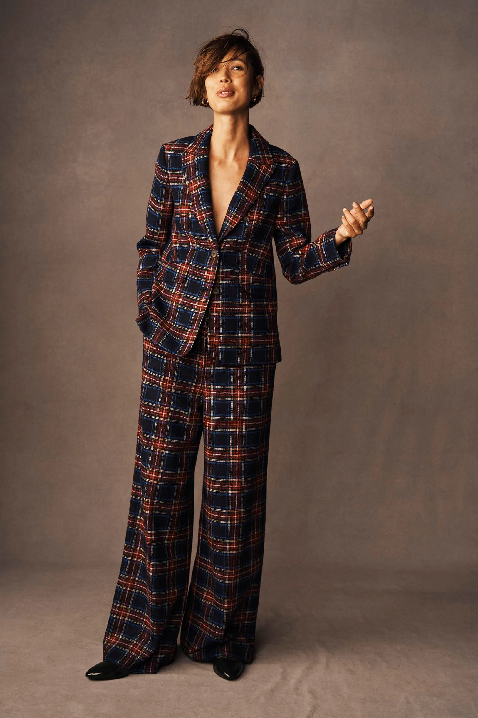 Belgravia Wool Trousers-Navy, Green and Red Check | Boden UK