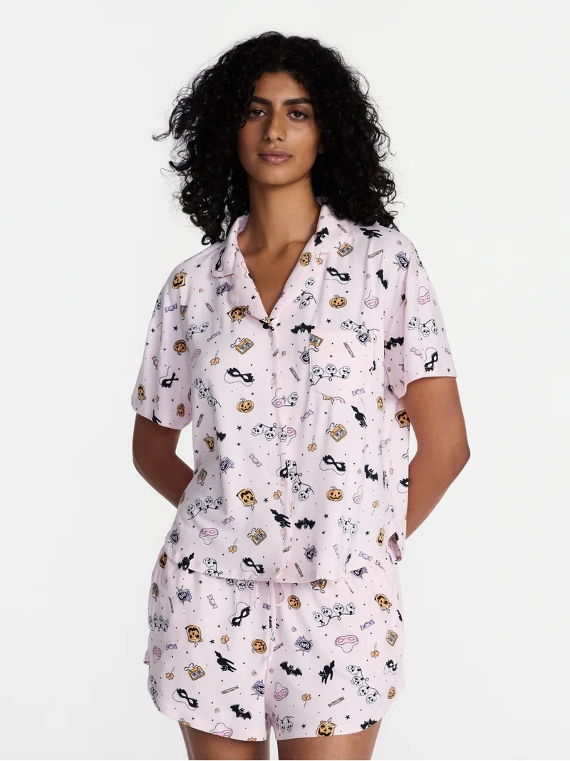 Halloween Women's Notched Top and Shorts Pajama Set from Way to Celebrate, 2-Piece, Sizes XS-3X | Walmart (US)