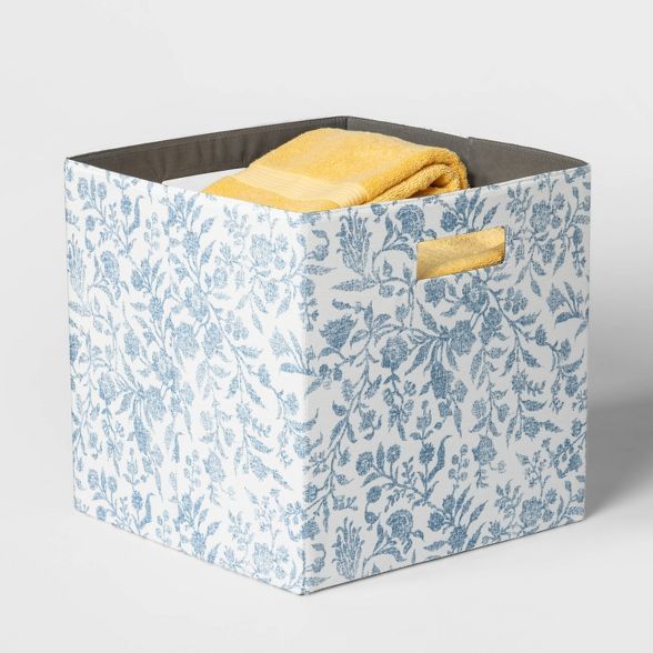 13" Fabric Cube Storage Bin Soft Blue Floral Pattern - Threshold™ | Target