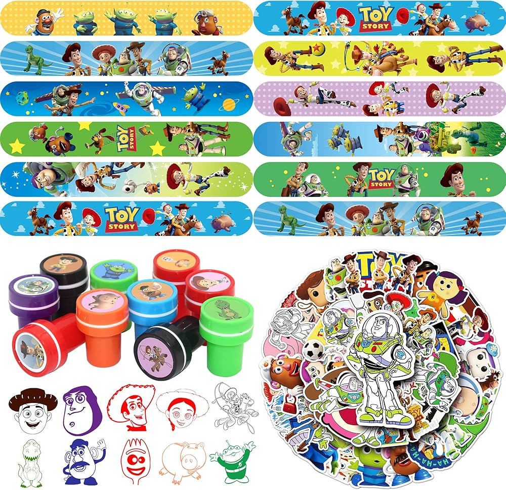 SAGHOM Toy Inspired Story Party Favors, 90 Pcs Funny Exchange Gifts Inckude 30 Pcs Slap Bracelets... | Amazon (US)