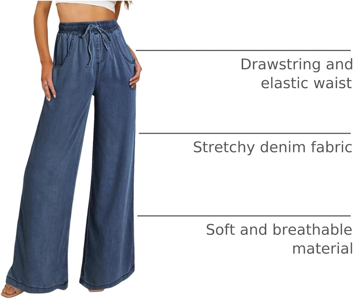 Sidefeel Women's Drawstring Wide Leg Jeans High Waisted Loose Fit Denim Pants | Amazon (US)