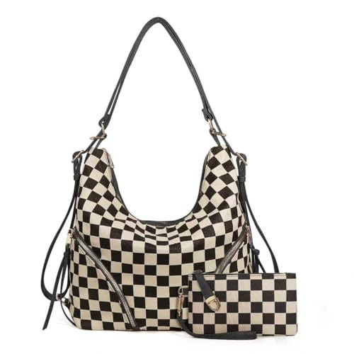 hibear Checkered Tote Bag for Women Large Canvas Checkered Backpack as Shoulder/Crossbody Trendy 2026 (checkered black) | Amazon (US)