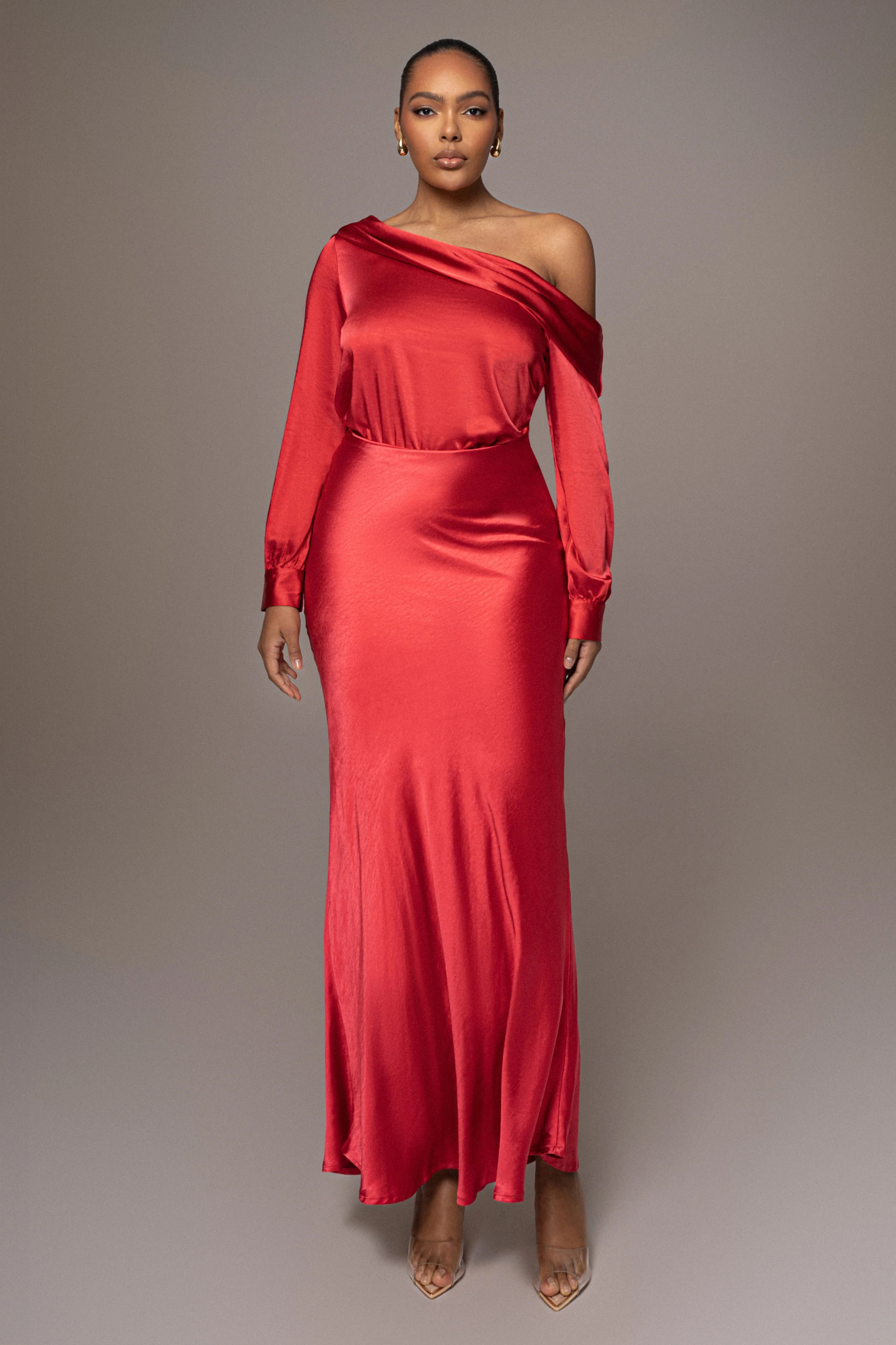 Red Elva Satin Maxi Skirt XS | JLUXLABEL