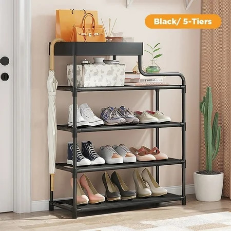 5-Tier Free Standing Shoe Rack, 30.9 Inches Shoe Shelf, Entryway Shoe Organizer Storage Cabinet, Black | Walmart (US)