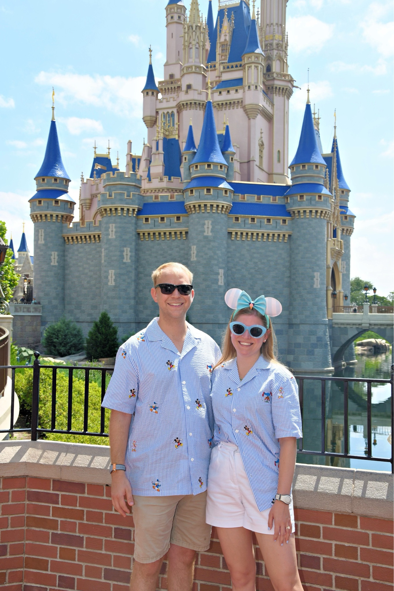 Matching outfits for Disney. Mickey pinstripe shirt and seersucker ears. Preppy Disney outfit  