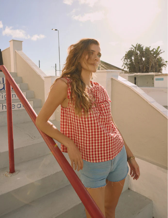 Red Gingham Sleeveless Bridy Blouse | Nobody's Child