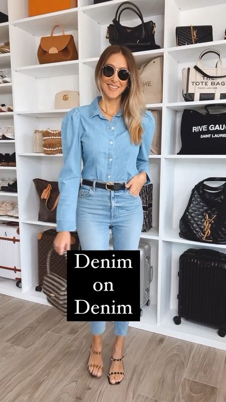 Beautiful and classy denim on denim style. Loving this puff sleeves shirt. It’s classy and comfortable! Fits true to size 
I’m wearing a size small 

#LTKshoecrush #LTKitbag #LTKstyletip
