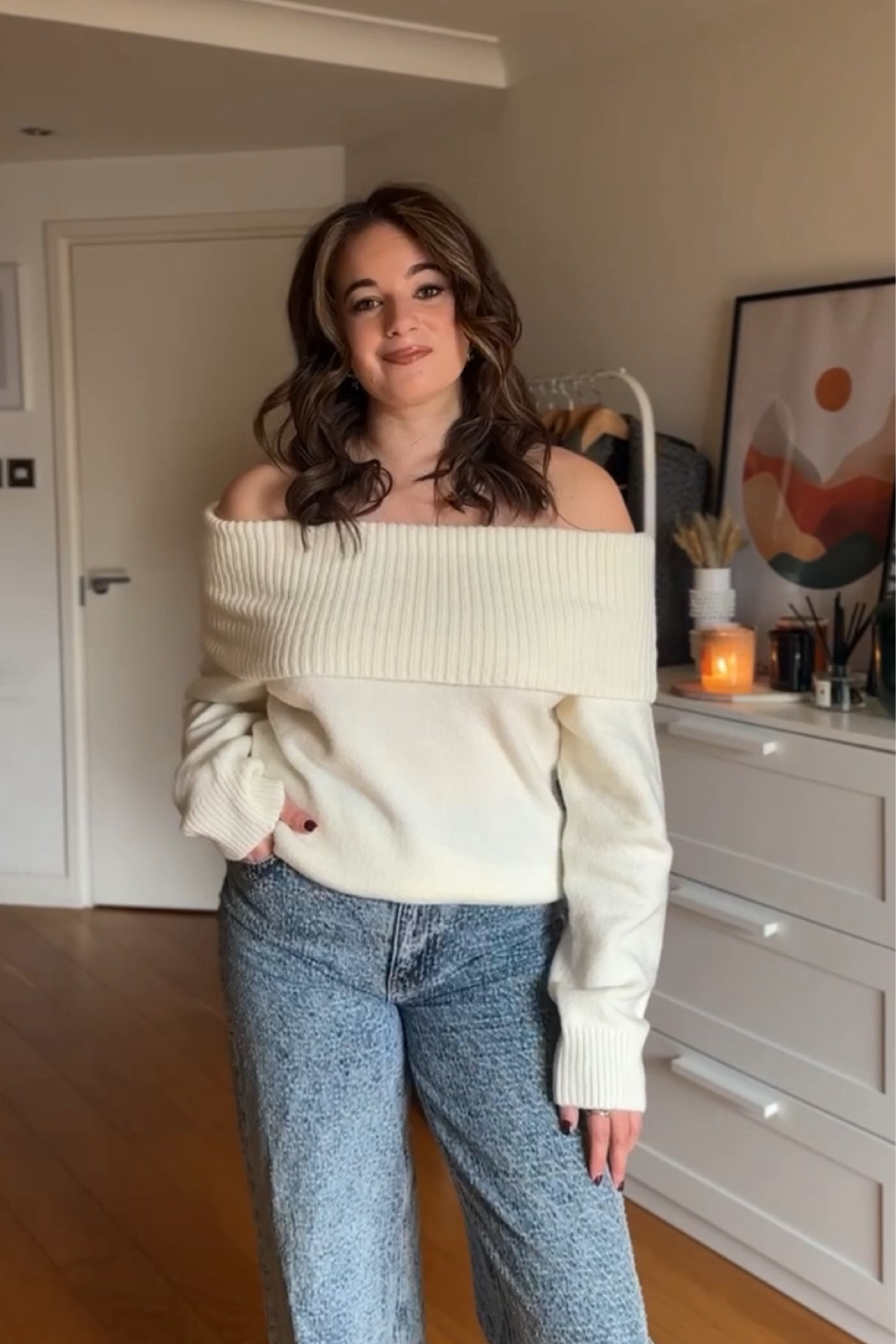 Off the shoulder cream jumper 

#LTKwinter #LTKuk #LTKmidsize
