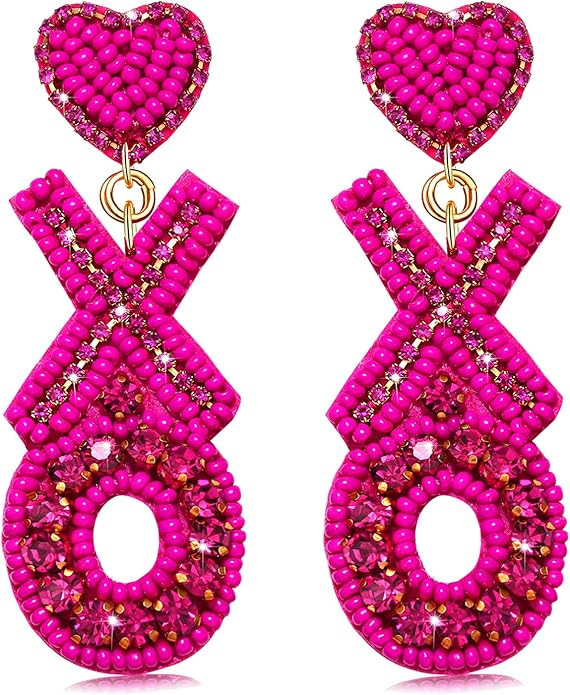 XOCARTIGE Valentine's Day Earrings for Women Beaded Heart Earrings Handmade Bead LOVE XOXO Earrin... | Amazon (US)