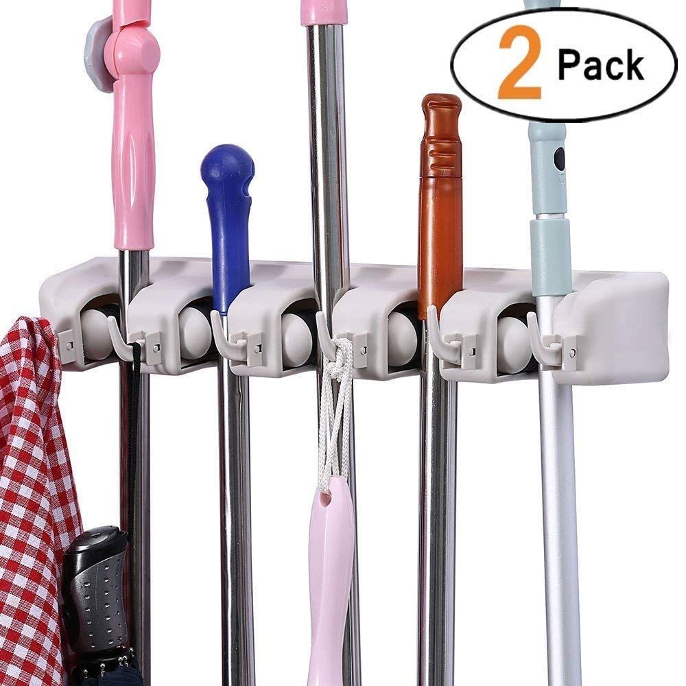 ONMIER 2 Pack Mop and Broom Holder, Multipurpose Wall Mounted Organizer Storage Hooks, Ideal Tool... | Amazon (US)