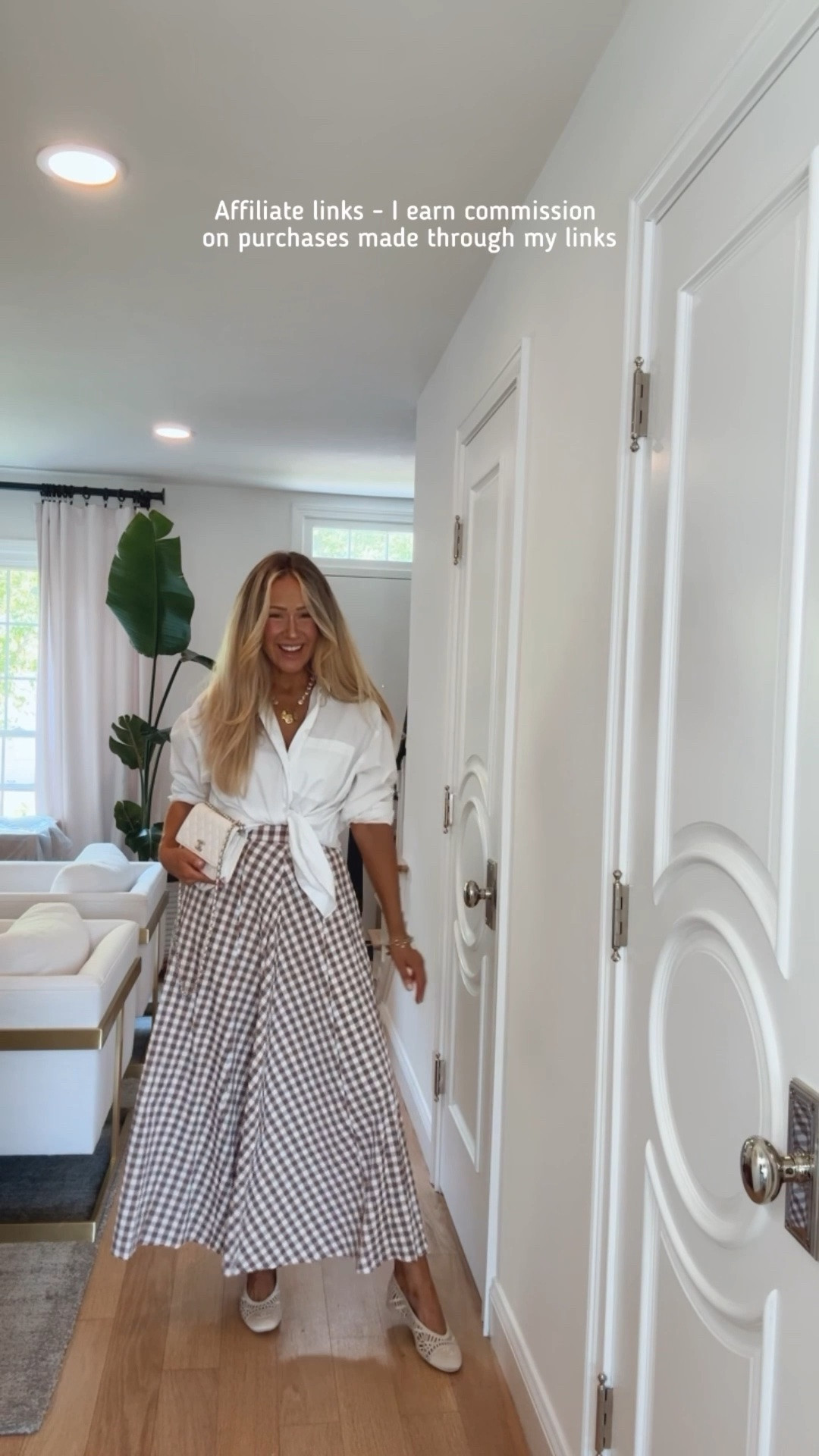 Affiliate links - I earn commission on purchases made through my links | classic summer outfits 
Amazon gingham midi skirt
White button up shirt
