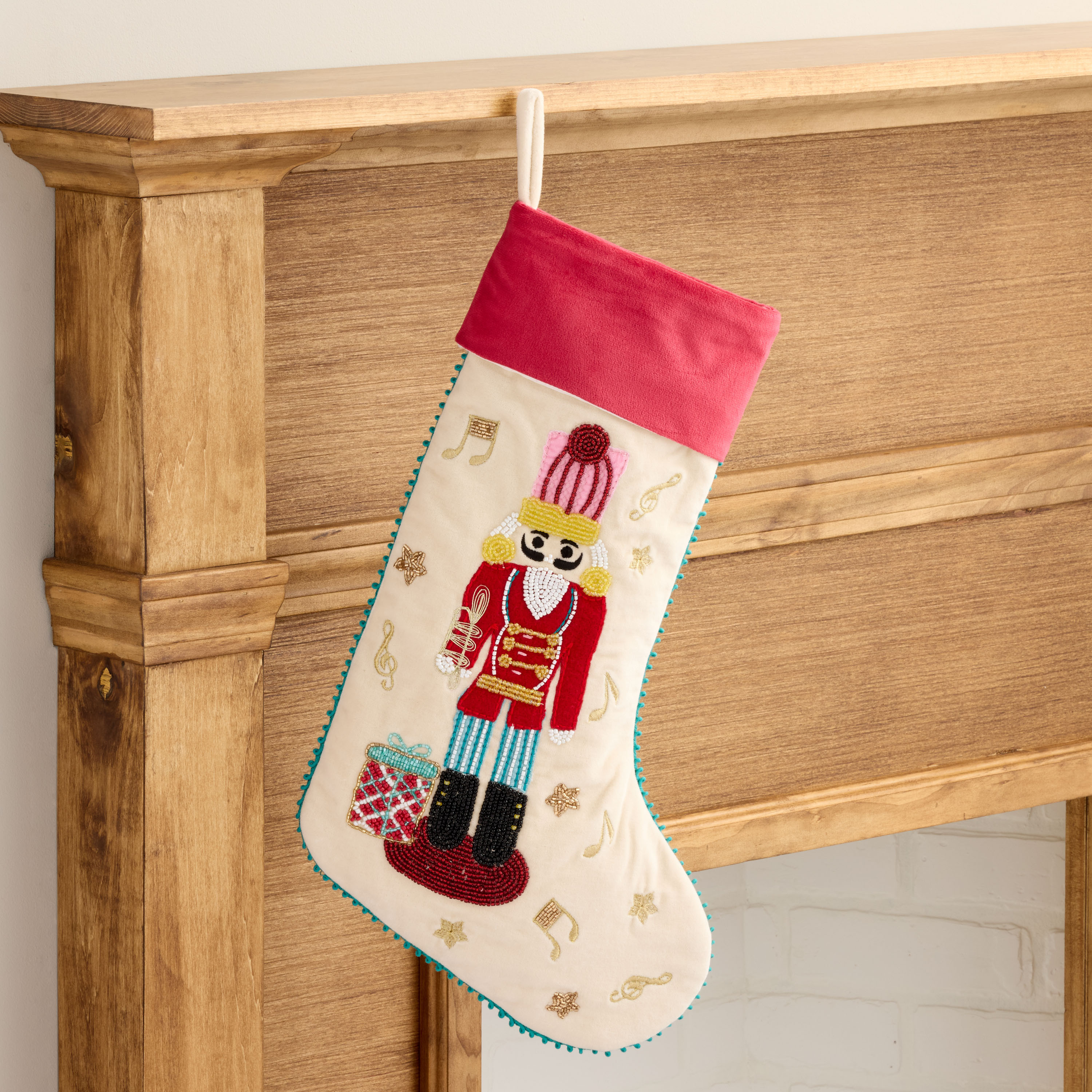 Nutcracker Embroidered Beaded Christmas Stocking | World Market