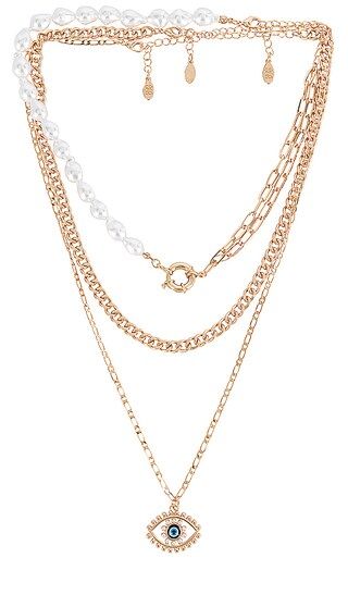 Eye & Pearl Layered Necklace in Gold | Revolve Clothing (Global)